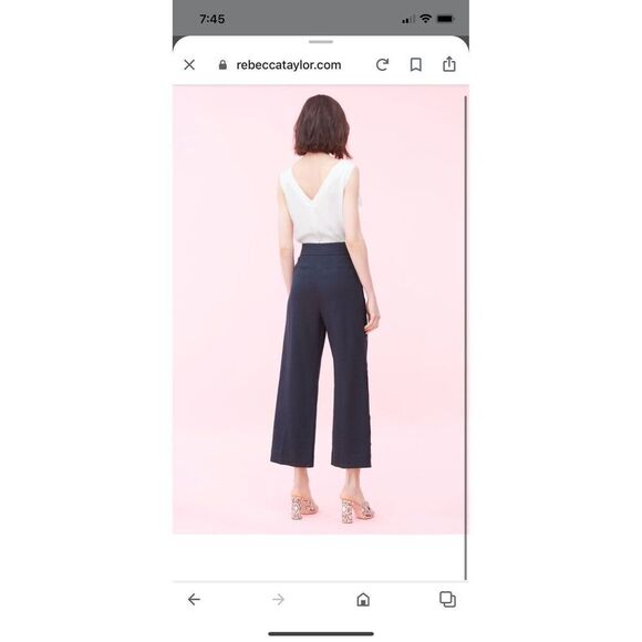 Rebecca Taylor Navy wide leg side button linen blend trouser 12 - Picture 2 of 12